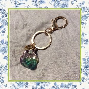 🍒New Gold pleated natural Crystal quartz keychain